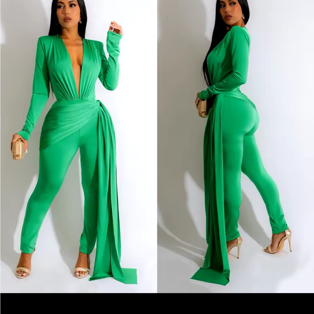 Elegant Green Long Sleeve Jumpsuit